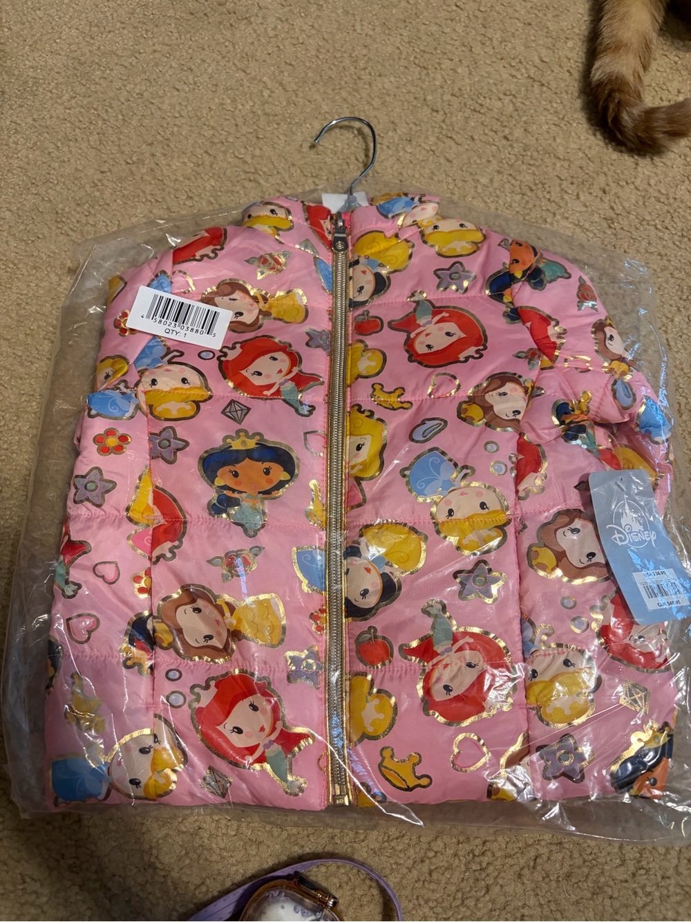 Disney princess chibi Pink Girls' Puffer Jacket belle ariel jasmine cinderella